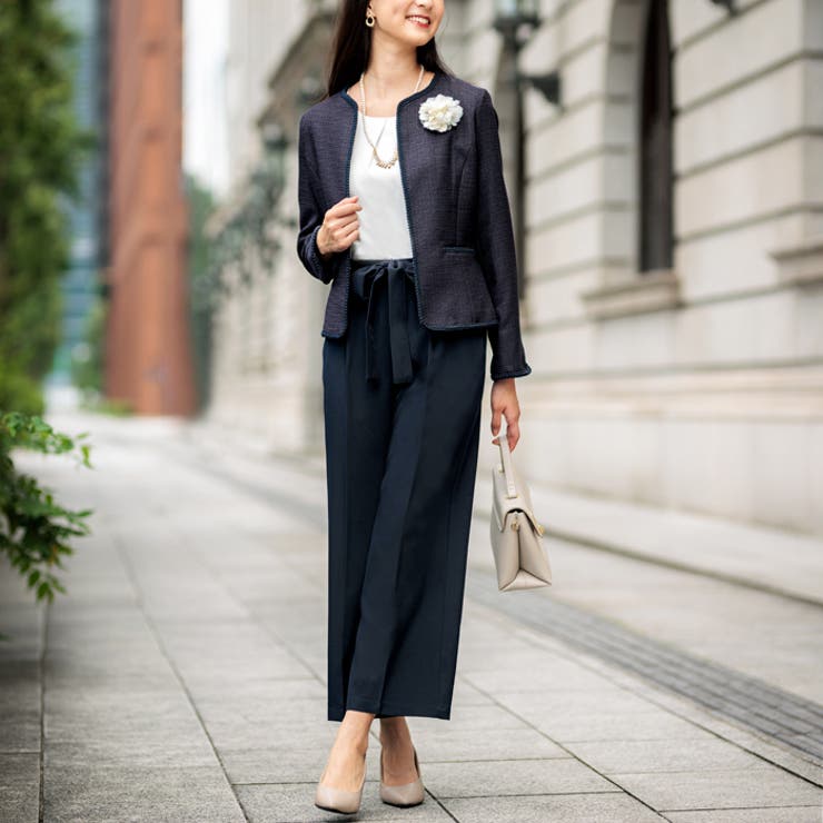 4点セット】ツイードジャケットワイドパンツセットアップ[品番