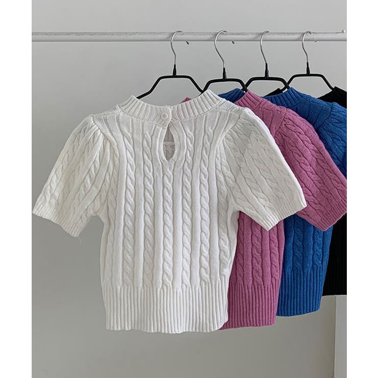 半袖ケーブルニットブルオーバーレディース 春ニット ニットセーター
