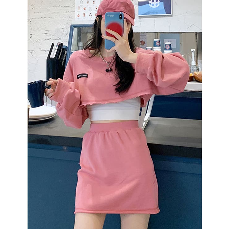 2点セット長袖トップス+スカート Y2K セットアップ[品番：KH000013614