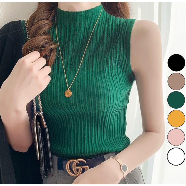 ランダムリブプチハイノースリーブニット ハイネック 大人[品番