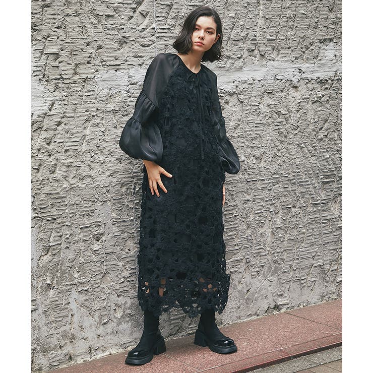 フラワーモチーフバルーン袖ワンピース [品番：JITW0000060]｜SMILE