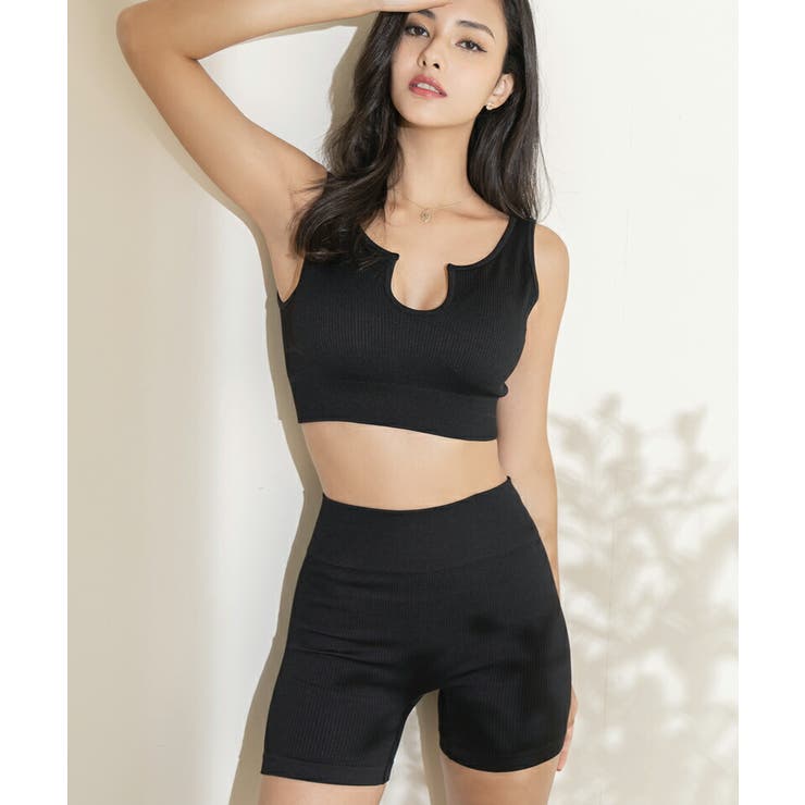 キーネックブラ&ショートパンツ スポブラ スポーツブラ[品番