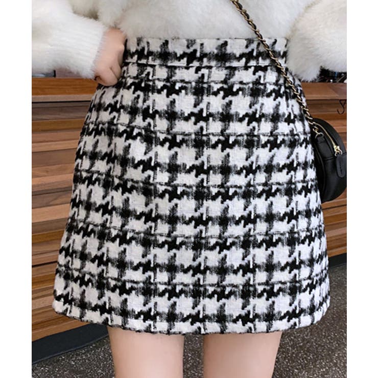 ハイウエストミニスカート 千鳥格子柄 インナーパンツ付き[品番