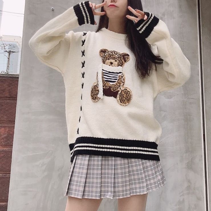 くまワッペン付きニット[品番：TAXW0002473]｜TAXI （タクシー ）の