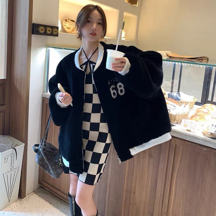 暖かふわもこエコファーブルゾン 韓国ファッション シンプル[品番