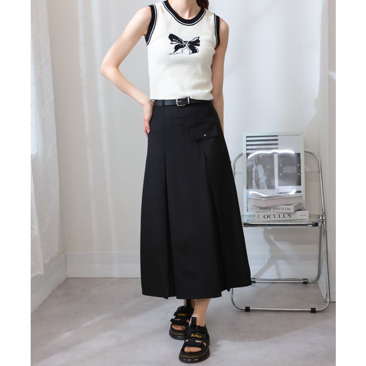 ベルトセット ボックスプリーツ ロングスカート[品番：PPNW0004943