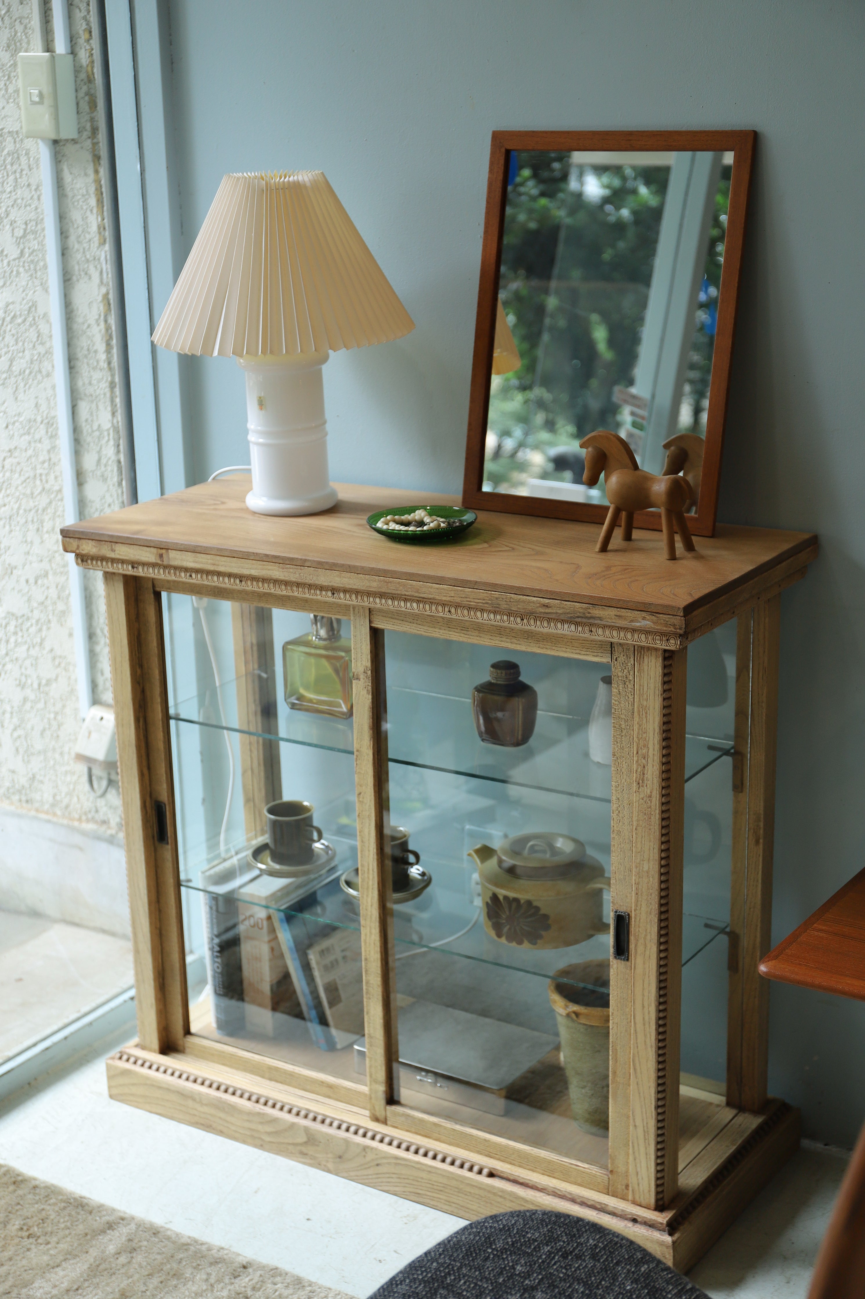 ジャパンヴィンテージ ガラスショーケース ナラ材/Japanese Vintage