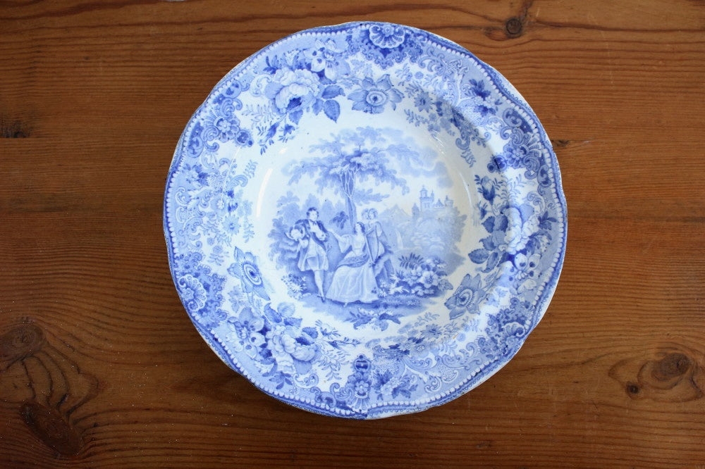 ダベンポート社19世紀のB＆Wスープ皿（直径24.5cm） イギリス