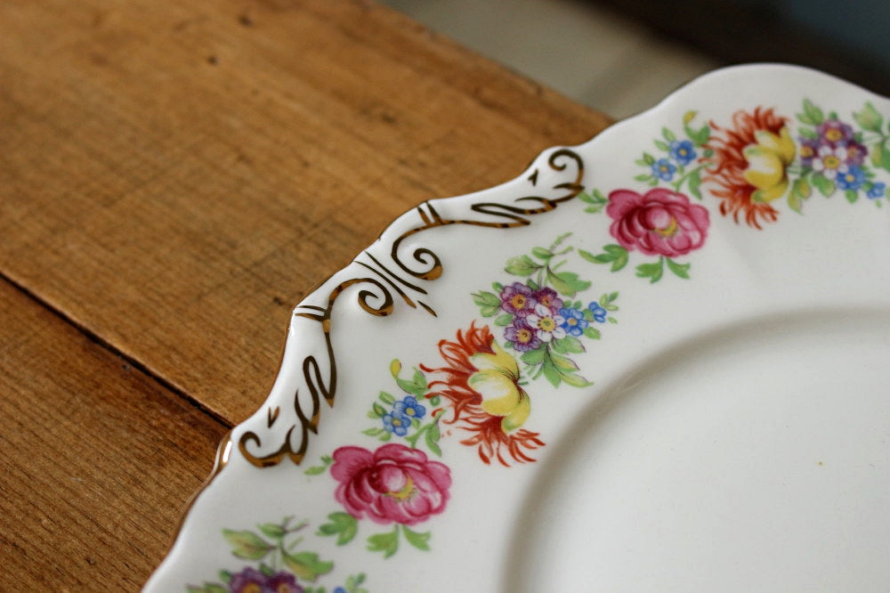 パラゴンの美しい花模様ケーキスタンド イギリスアンティーク陶器