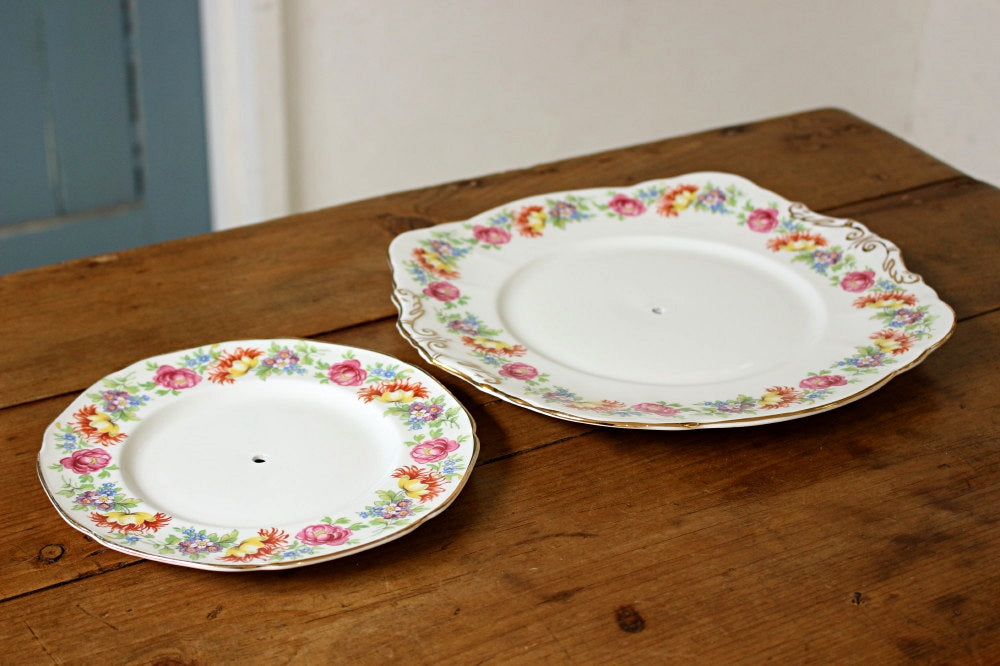 パラゴンの美しい花模様ケーキスタンド イギリスアンティーク陶器