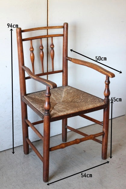 1890年代アーム付きの素敵なストローチェア（椅子） イギリス