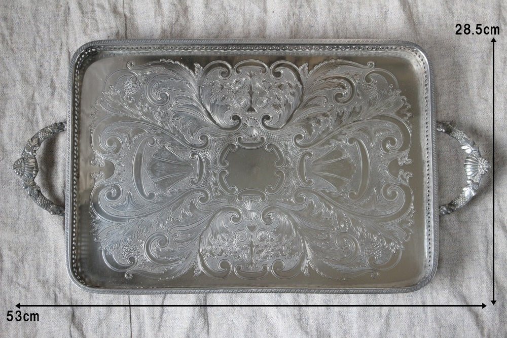 持ち手も素敵なシルバープレートトレイ（53x28.5cm） イギリス