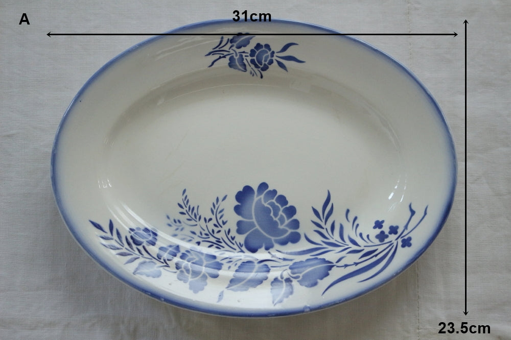 2枚あり！ニミー窯ブルーのステンシルオーバル皿（31x23.5cm