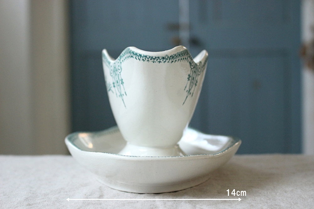 サンタマン窯緑の花模様のソーシエール フランスアンティーク