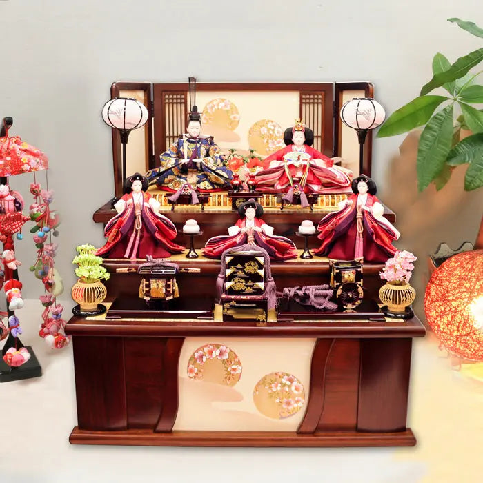 三段収納飾りの収納上手な雛人形の五人雛飾り【紗弥花雛】ひな祭りの