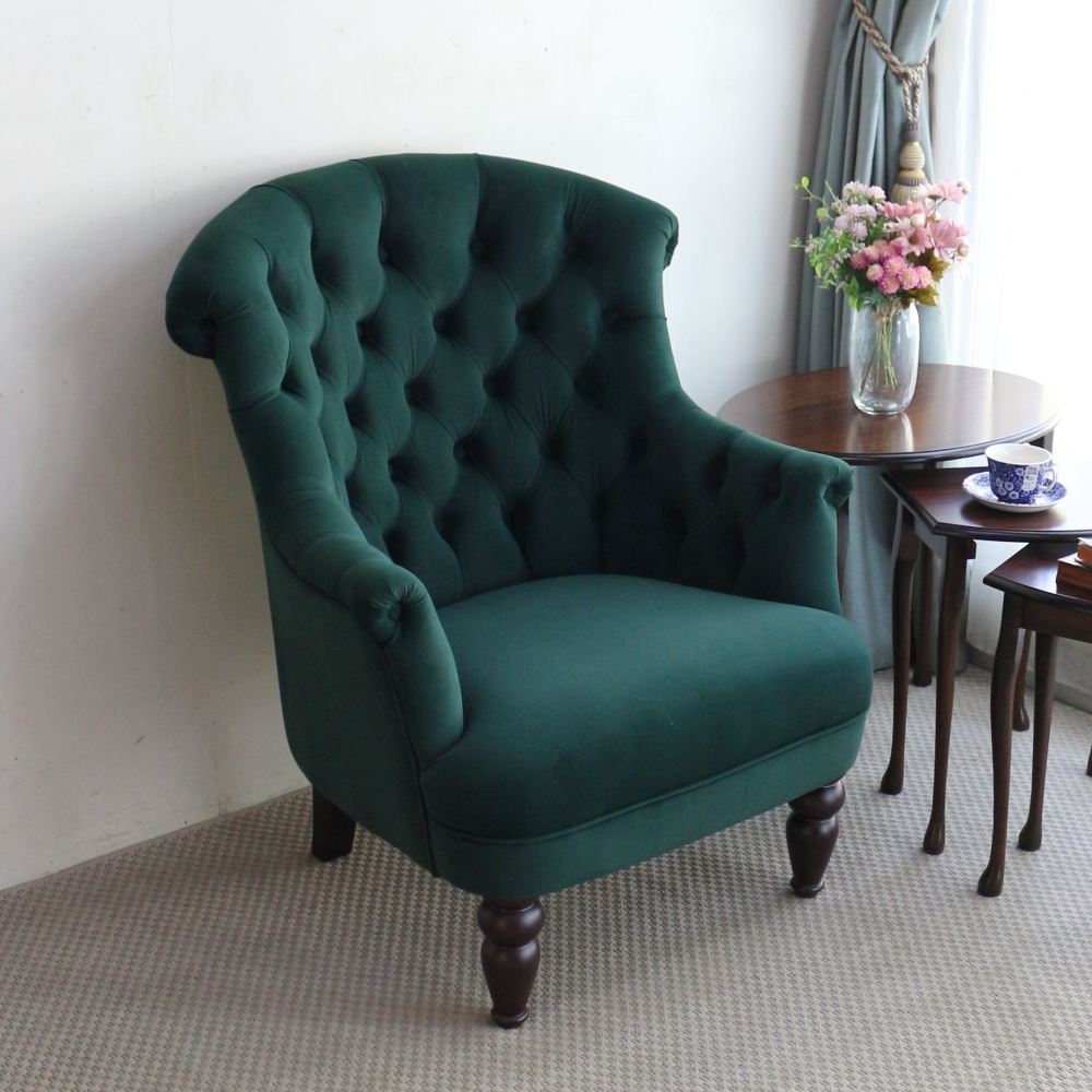 リッチなボタンバック♪ 1人掛けソファ／グリーン EB1-221217