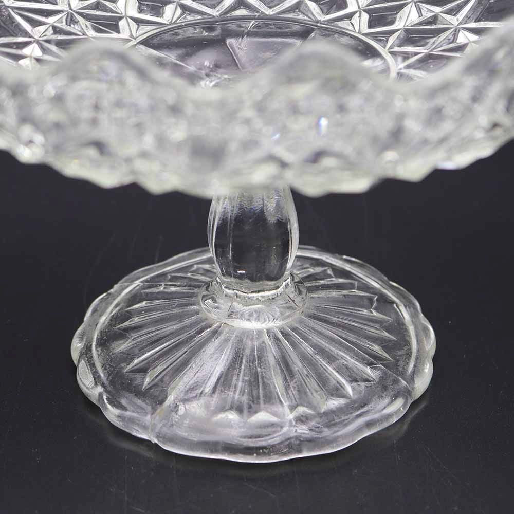 昭和初期 戦前ガラス コンポート 25cm｜乳白フリル脚付皿 旧家蔵出し