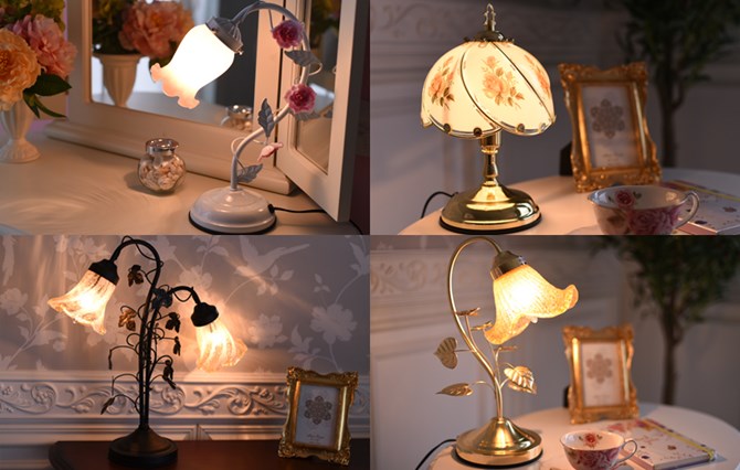 アンティーク ロココ エレガント タッチ テーブルランプ ピンクブッド