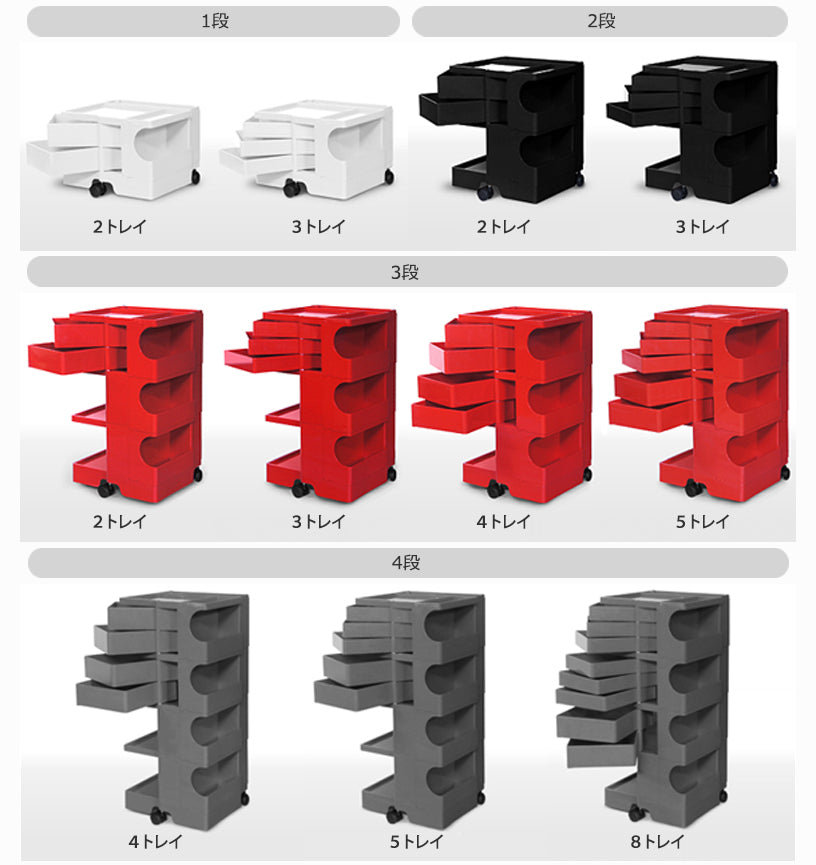 BOBY WAGON 3段3トレイ レッド H740mm - YAMAGIWA OnlineStore