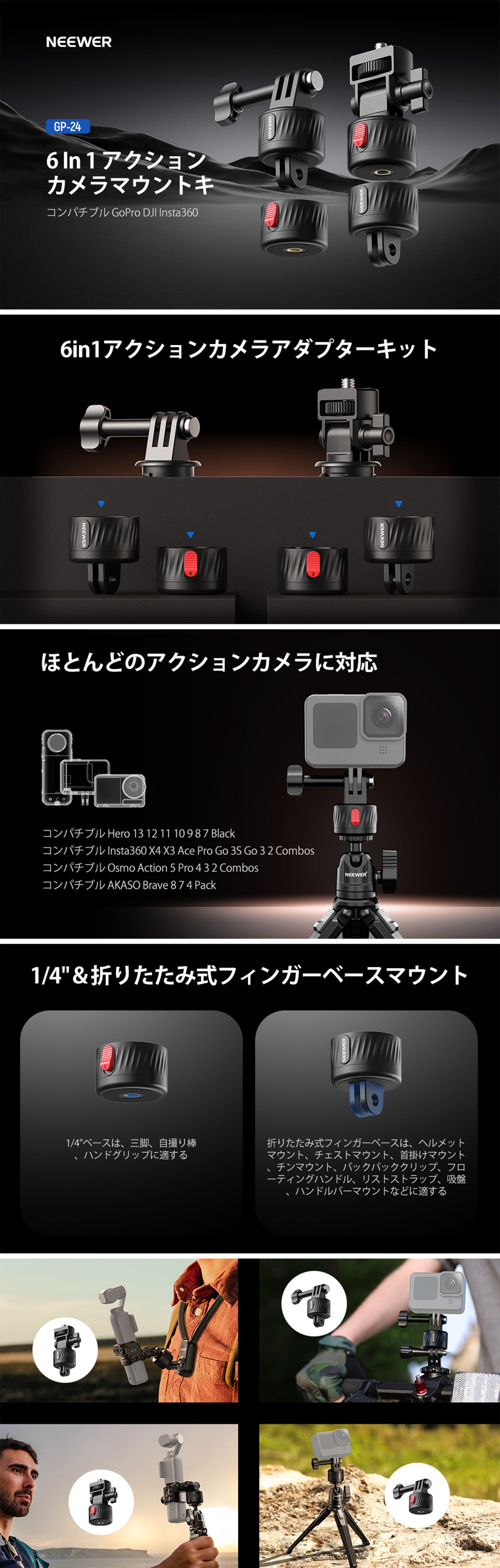 NEEWER GP-24 磁気クイックリリース三脚マウントアダプターセット
