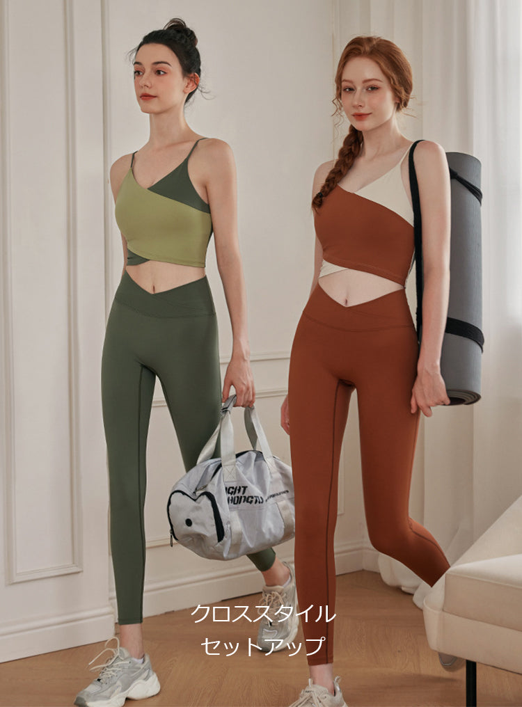 ZOMIGEN｜配色クロススポブラ＆クロスウエストレギンス セットアップ