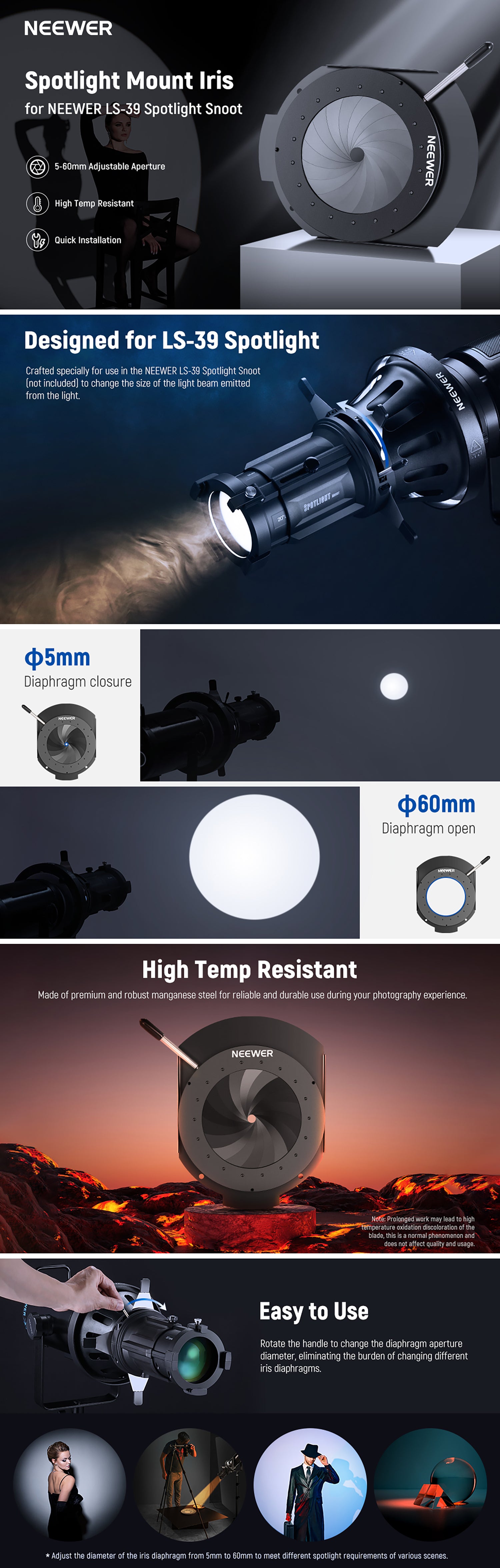 NEEWER CSS2 Spotlight Mount Iris for LS-39 Spotlight Snoot - NEEWER