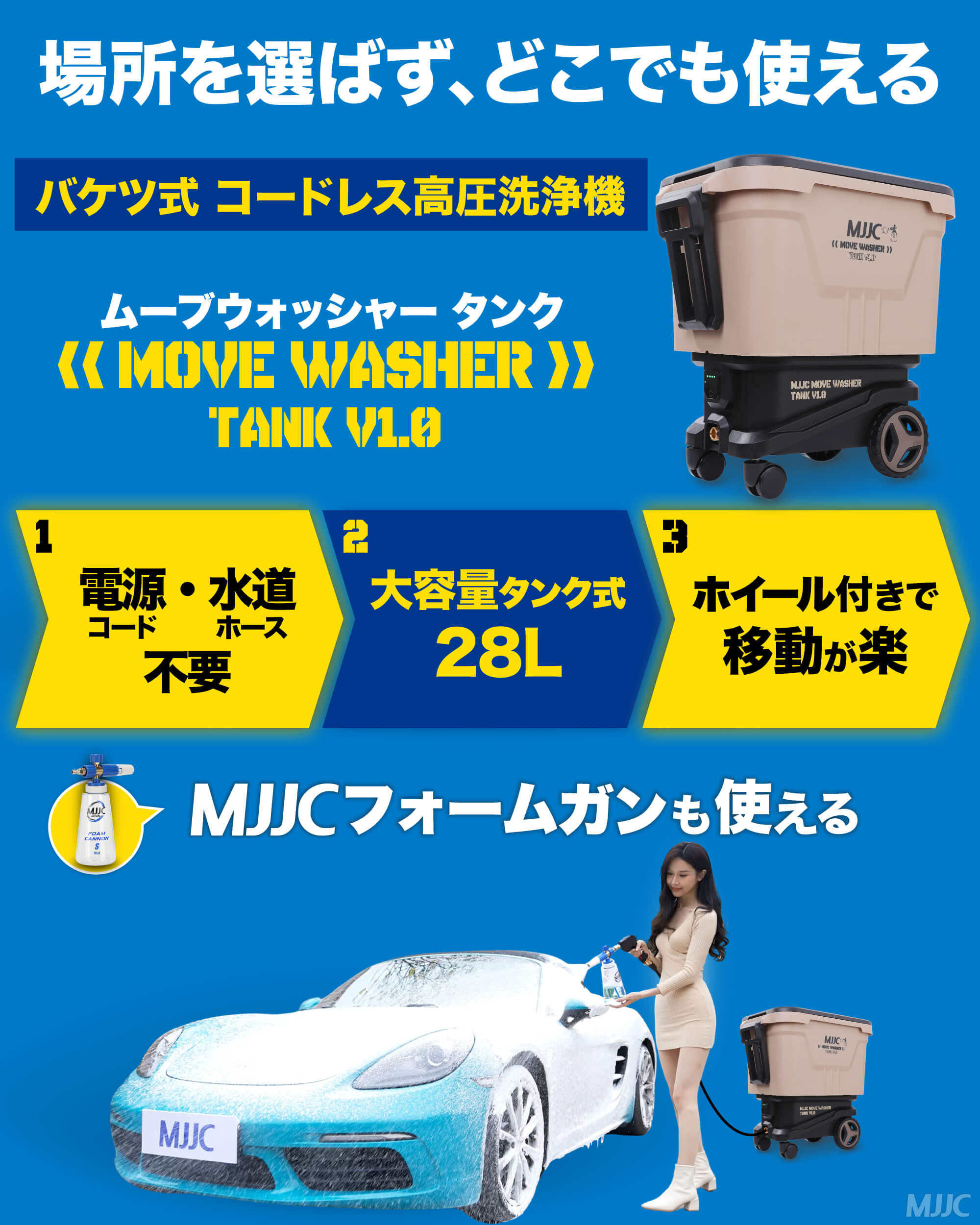 MJJC 高圧洗浄機ムーブウォッシャー＋フォームガン 洗車セット – MJJC