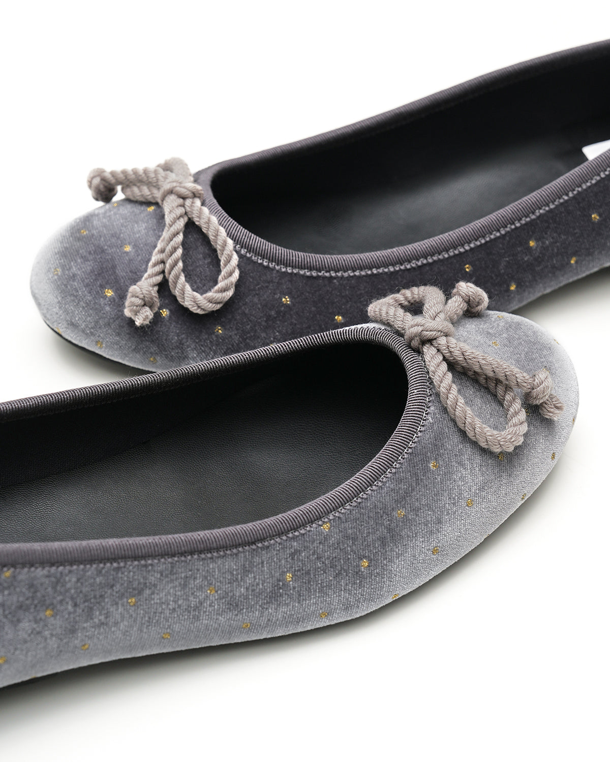 ラメドット ベルベット フラット バレエシューズ （グレー ベルベット