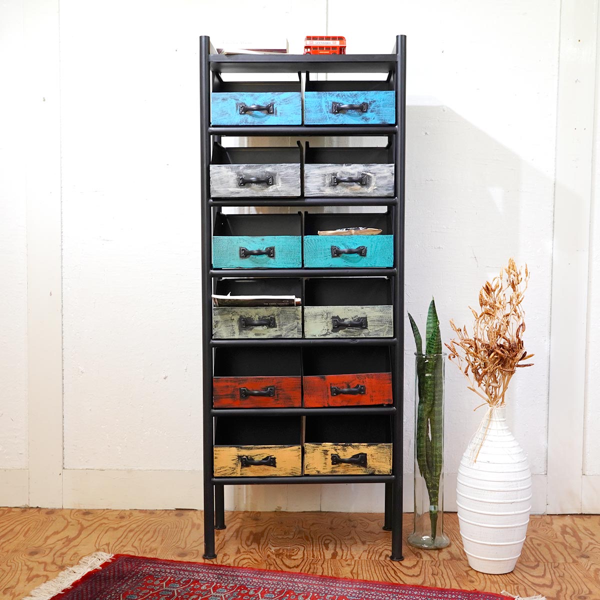 アイアン ドロアー シェルフ インダストリアル カラフル 中古 見える