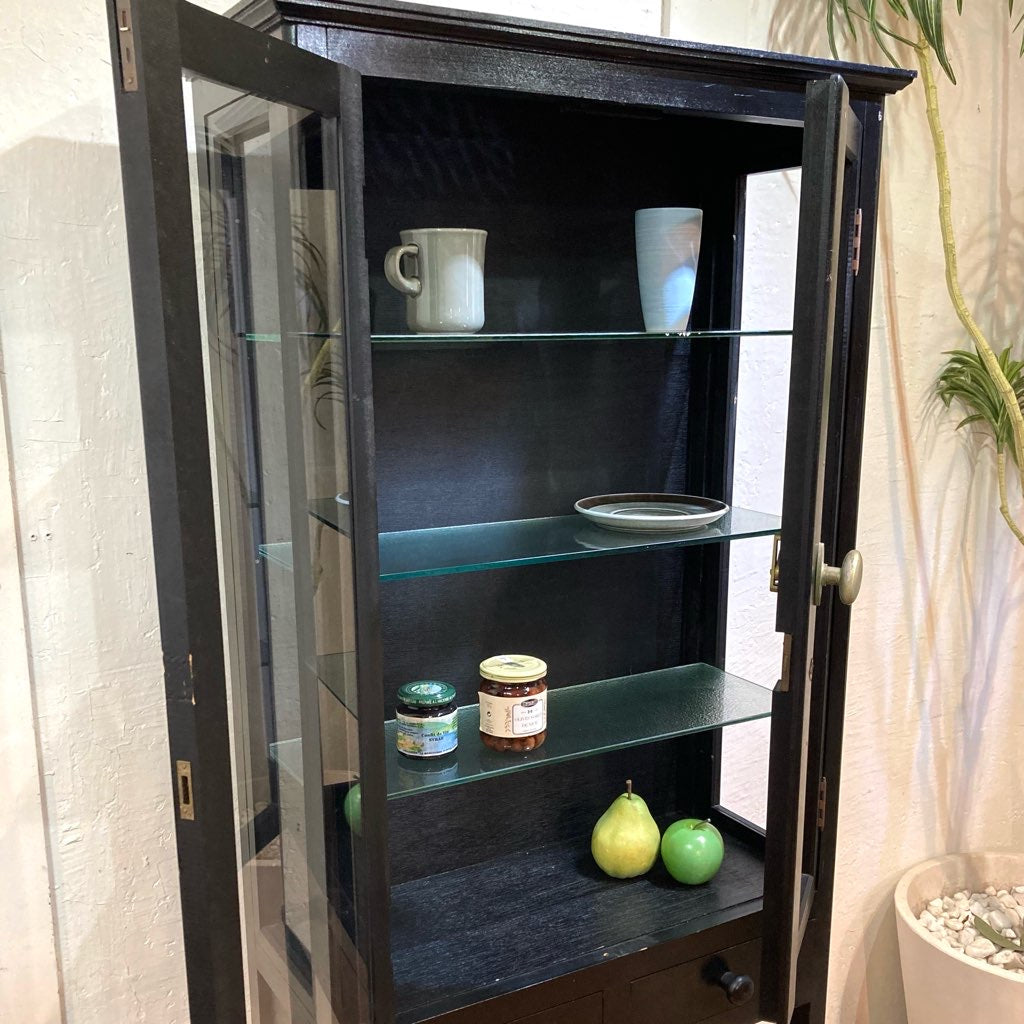 黒ペイントの古い医療棚 ケビント アンティーク 中古 シック レトロ