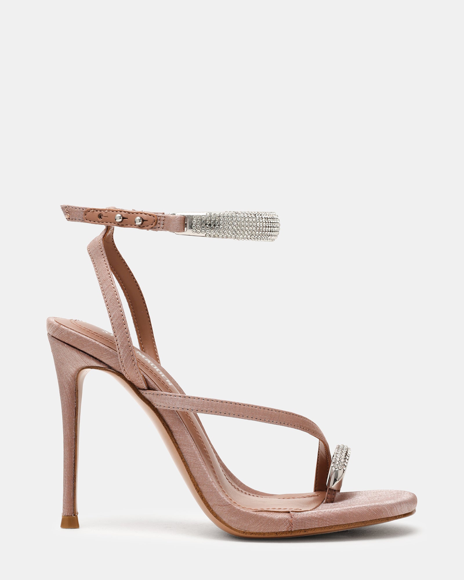 TIA Rhinestones Mocha Satin Open-Toe Stiletto Women's Heel – Steve