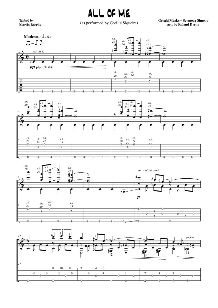 Roland Dyens Nuages Fingerstyle Tab - Django Reinhardt