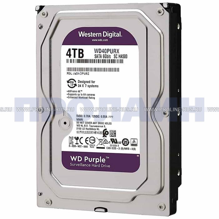 3.5 HDD 4Tb Western Digital Purple WD40PURX: цена, характеристики