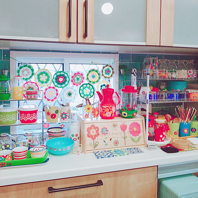 キッチンラック 棚 インテリア 昭和レトロ レトロポップ 花柄 イエロー