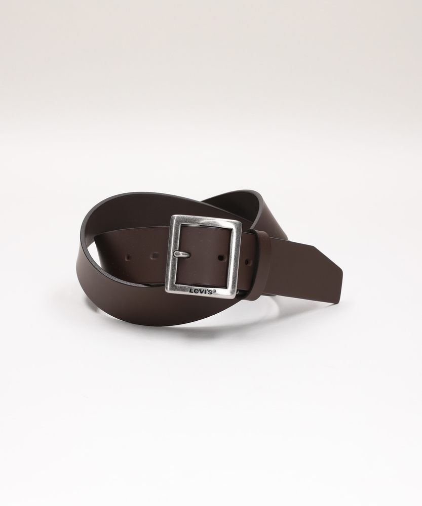 34mmレザースクエアバックルベルト(ONE SIZE ブラウン): ファッション