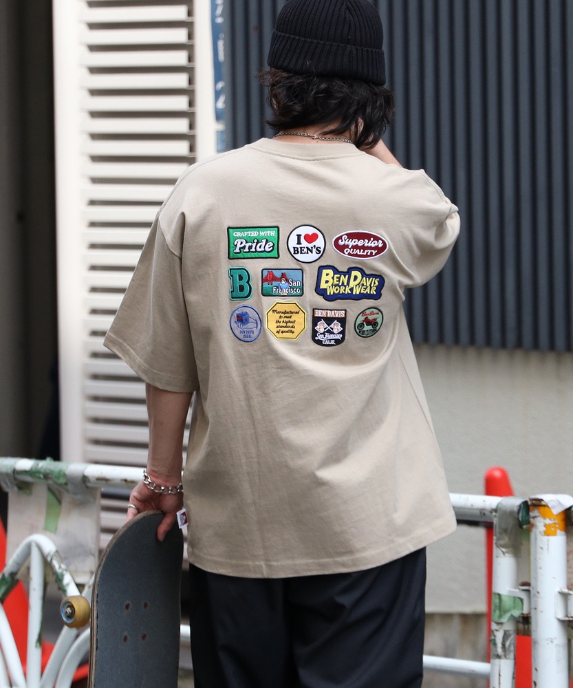 WEB限定】タフな生地感、トラベルワッペンTシャツ(S ブラック