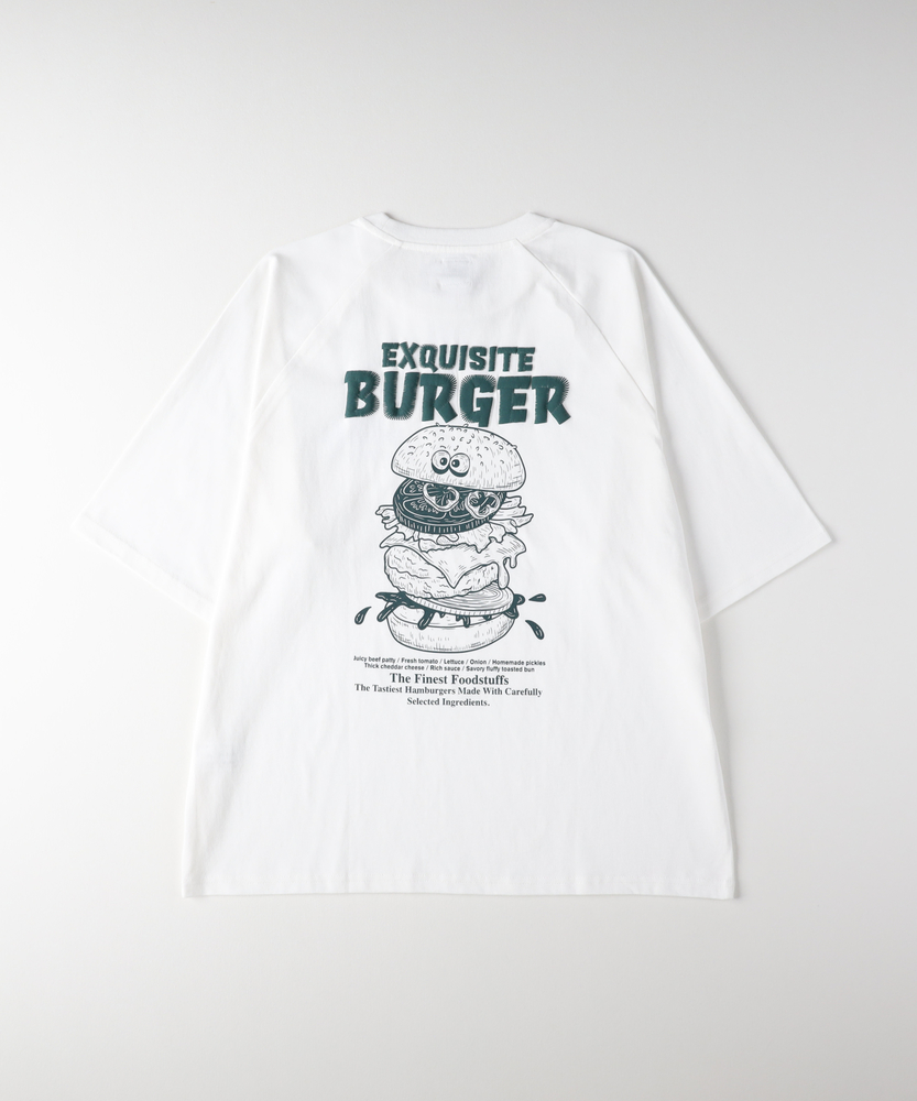 ラグランスリーブフードプリントTシャツ(M ホワイト): トップス｜Right