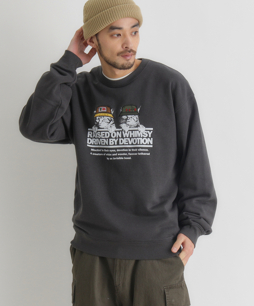 アニマル柄グラフィックスウェットプルオーバー(S ネイビー): トップス