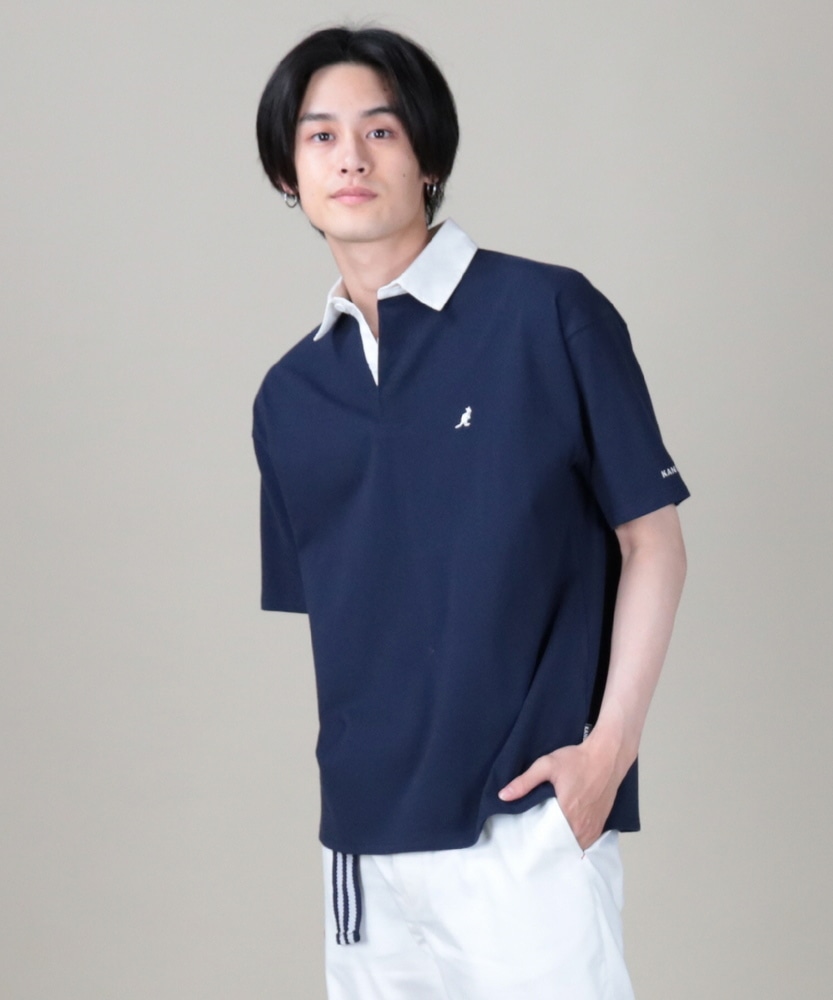 ビッグシルエット無地ラガーシャツ メンズ(M ネイビー): トップス