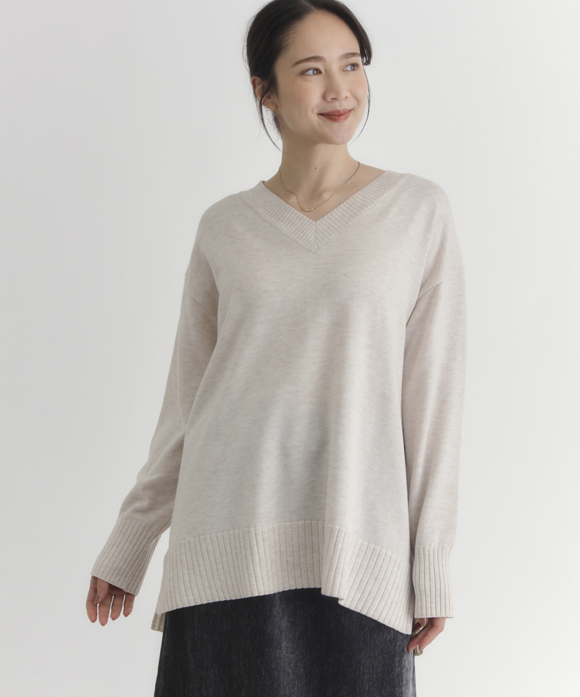 日本製」ニットVネックセーター(S ライトベージュ): トップス｜Right