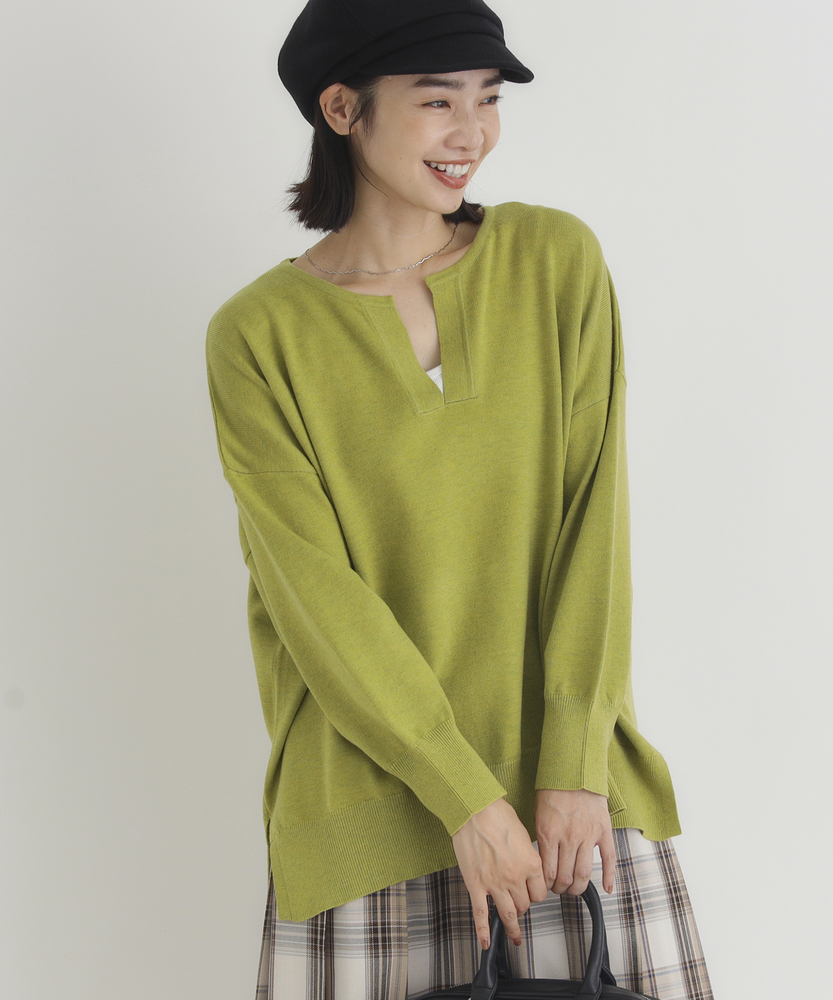 やわラク」スキッパーセーター（洗濯機で洗える/毛玉ができにくい