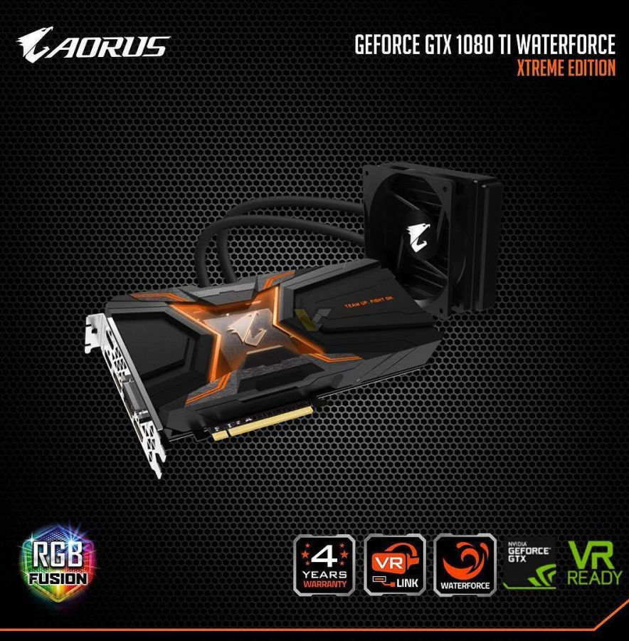 AORUS GeForce GTX 1080 Ti WaterForce Xtreme Edition Card Pictured