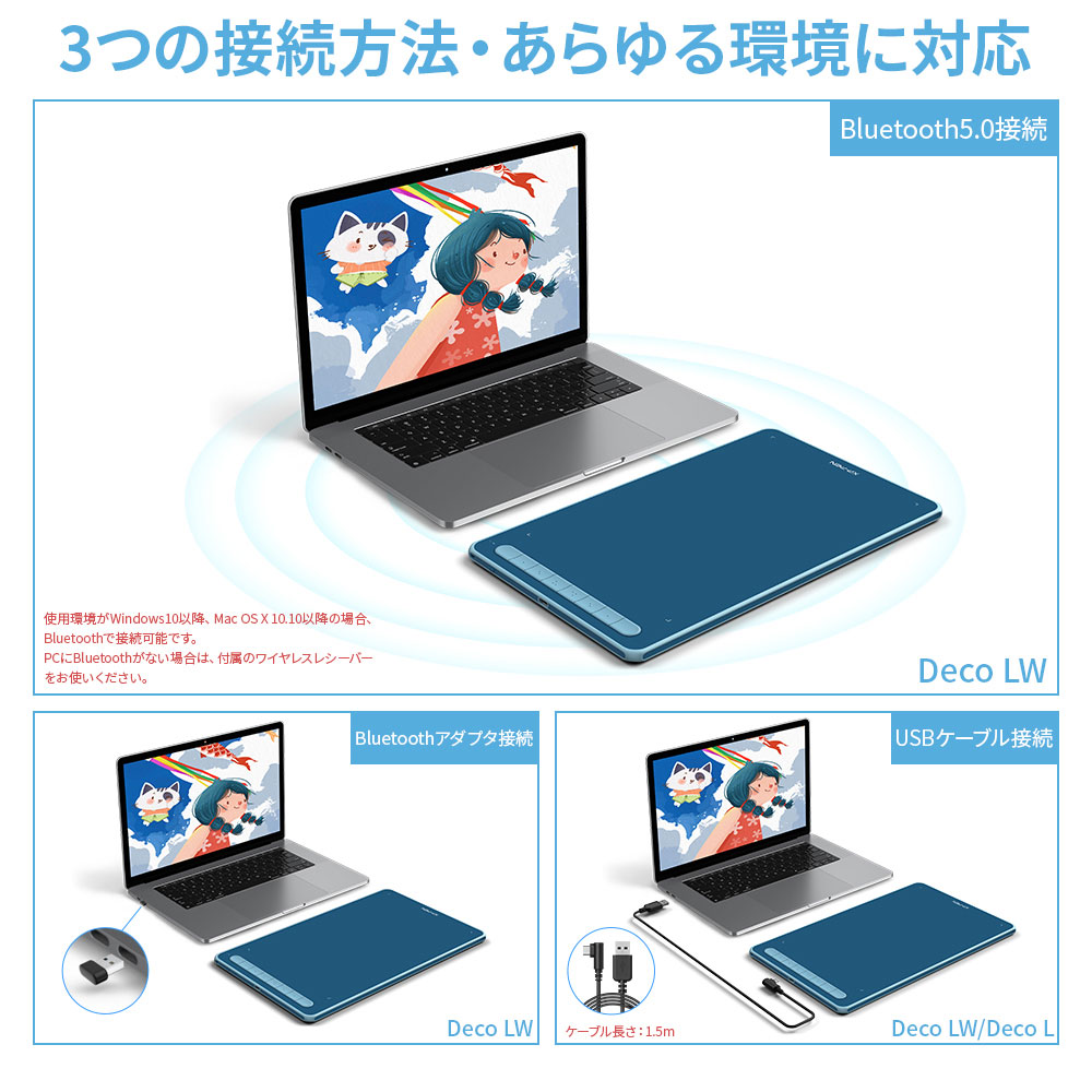 XPPen エックスピーペン Deco LW PI [ピンク] 10x6インチ 有線/無線 両