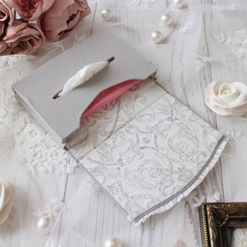 フレンチシック カメオ モチーフ フリル リボン ポケットティッシュ