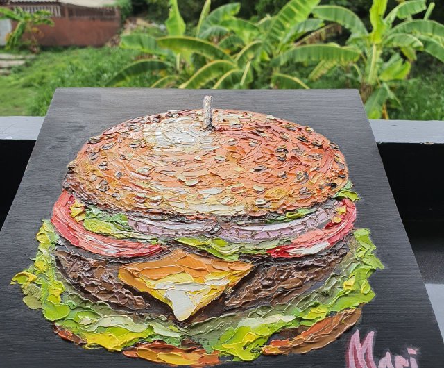 タイ ハンバーガーの絵 ファーストフード オリジナルアート カツパン
