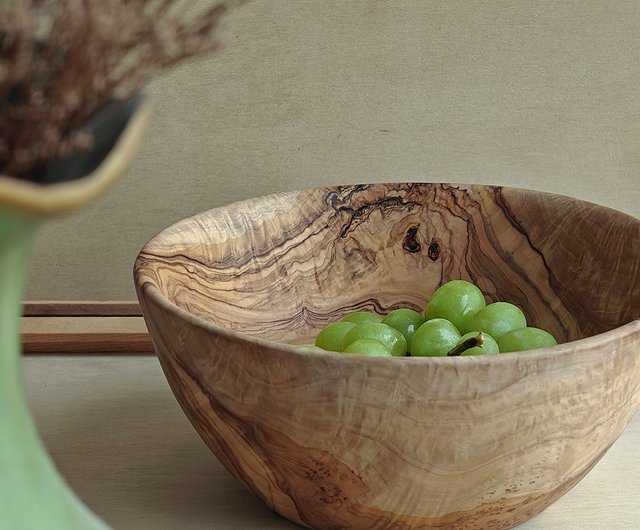 香港 オリーブウッド無垢材サラダボウル 大容量シェアボウル