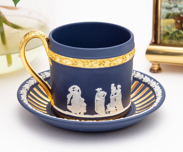 台湾 ウェッジウッド レアポートブルーゴールドコーヒーカップと