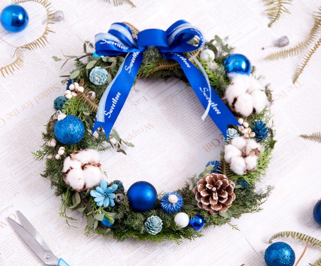 台湾 ドライリース-ロイヤルブルーの家の装飾クリスマスリースブルー