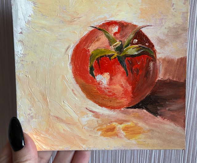 送料無料】ロシア 赤いトマトの静物画 オリジナル油絵 ウォールアート