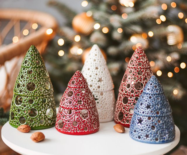 20%OFF】リトアニア セラミッククリスマスツリーキャンドルホルダー